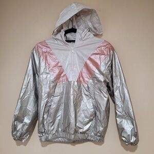 ZARA Kids Girls Metallic  Colorblock Hooded Windbreaker Jacket 13-14 lined y2k